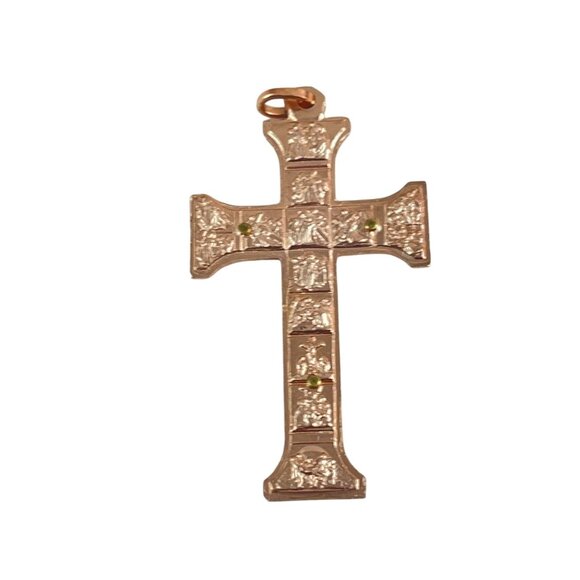 Vintage Catholic Crucifix Pendant Rose Gold Tone INRI Front & Stations of the Cr - Picture 4 of 7
